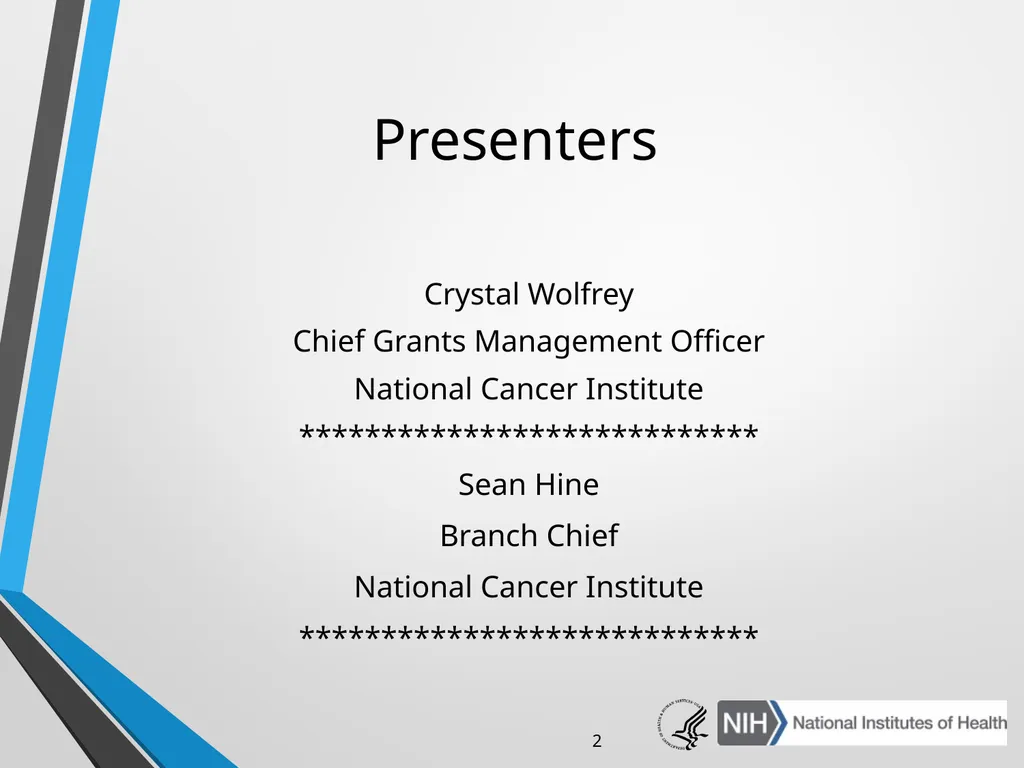 Advanced Administrative Topics: Pre-Award NIH - slide 2 of 39
