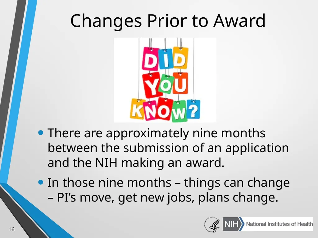 Advanced Administrative Topics: Pre-Award NIH - slide 16 of 39