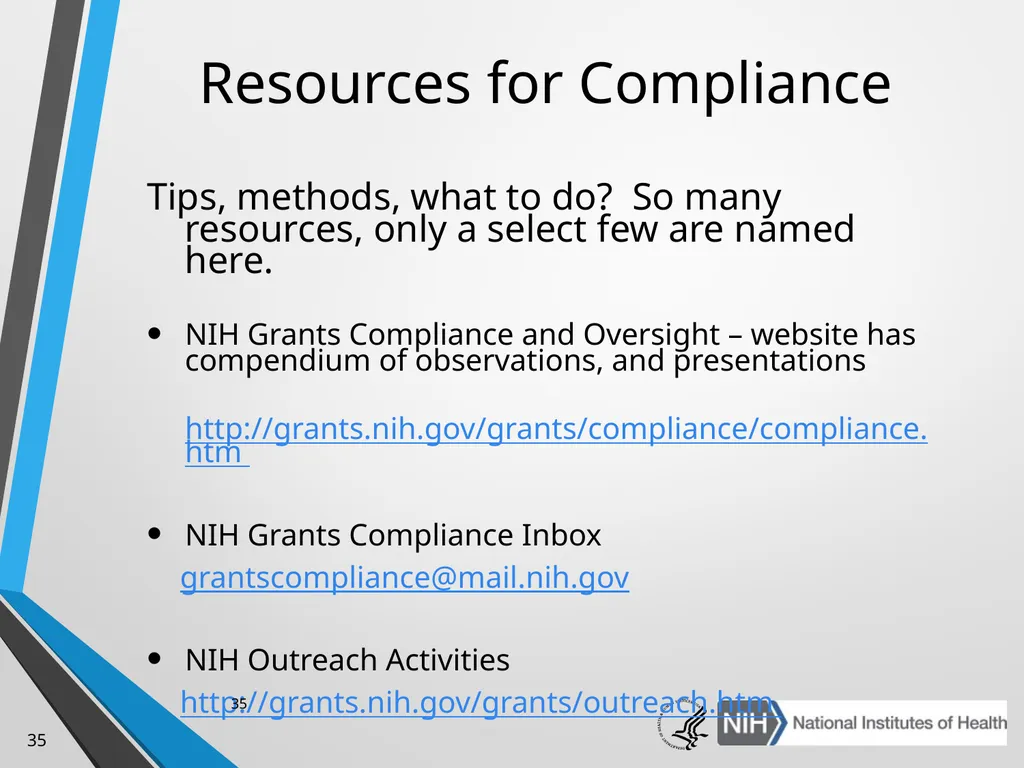 Advanced Administrative Topics: Pre-Award NIH - slide 35 of 39