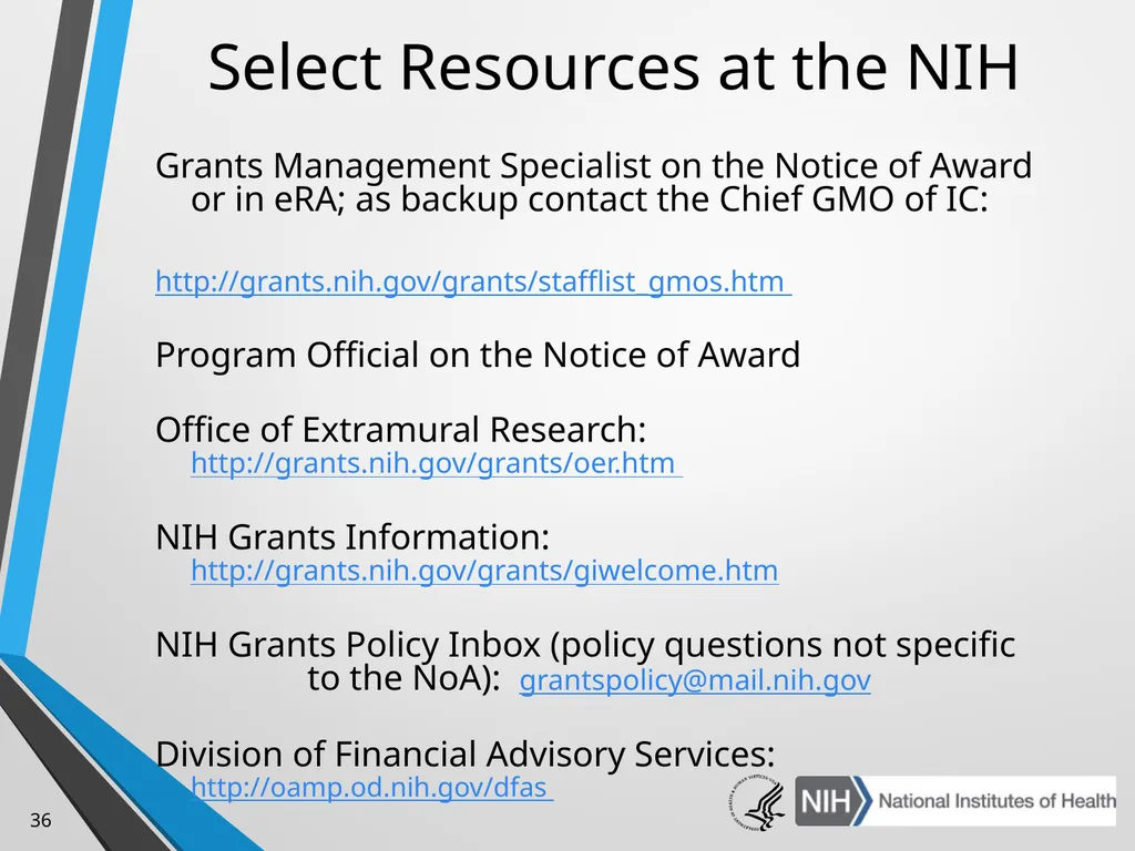 Advanced Administrative Topics: Pre-Award NIH - slide 36 of 39