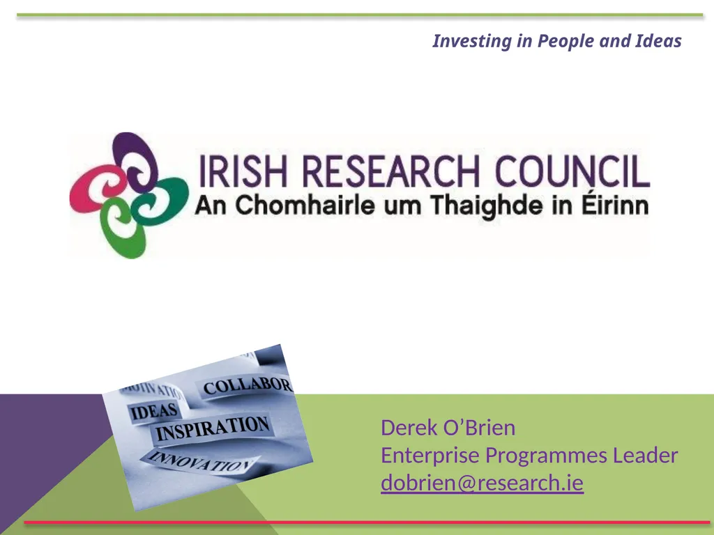 Derek O’Brien Enterprise Programmes Leader - slide 1 of 16