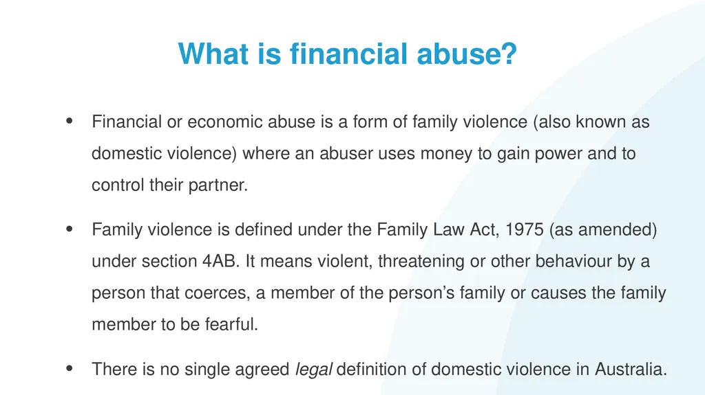 Family Law Remedies to Address Financial Abuse: - slide 5 of 46