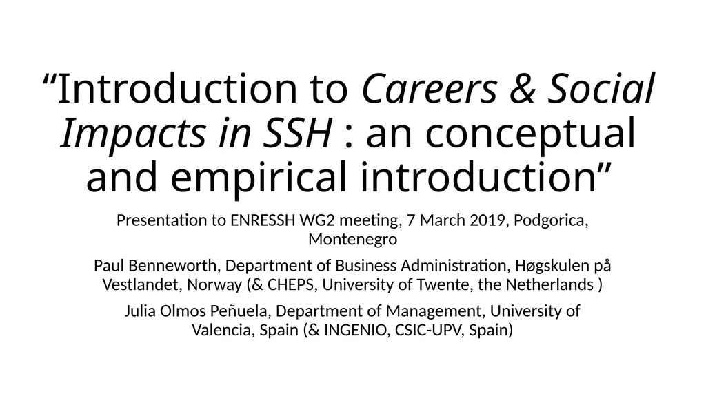 “Introduction to Careers & Social Impacts in SSH : - slide 1 of 20