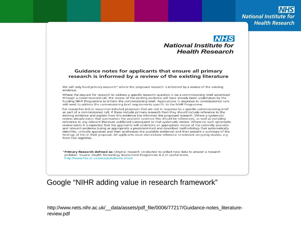 NIHR using systematic reviews to inform funding - slide 7 of 12