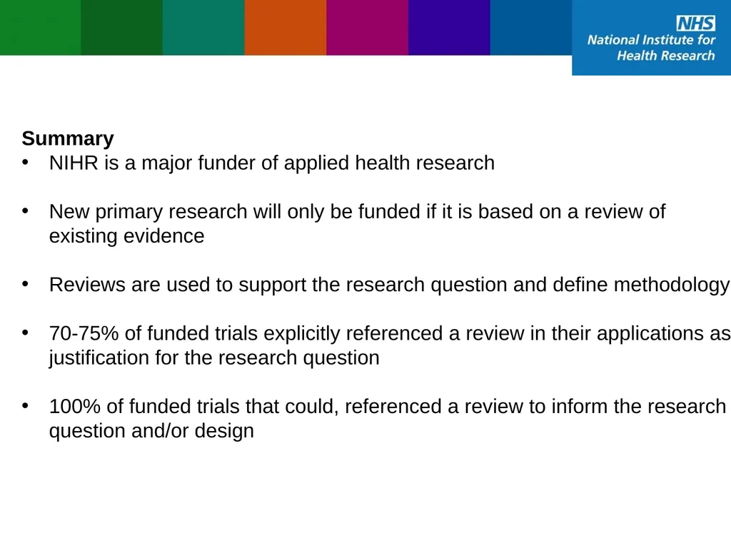 NIHR using systematic reviews to inform funding - slide 3 of 12