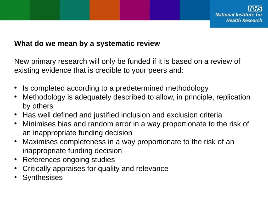 NIHR using systematic reviews to inform funding - slide 8 of 12