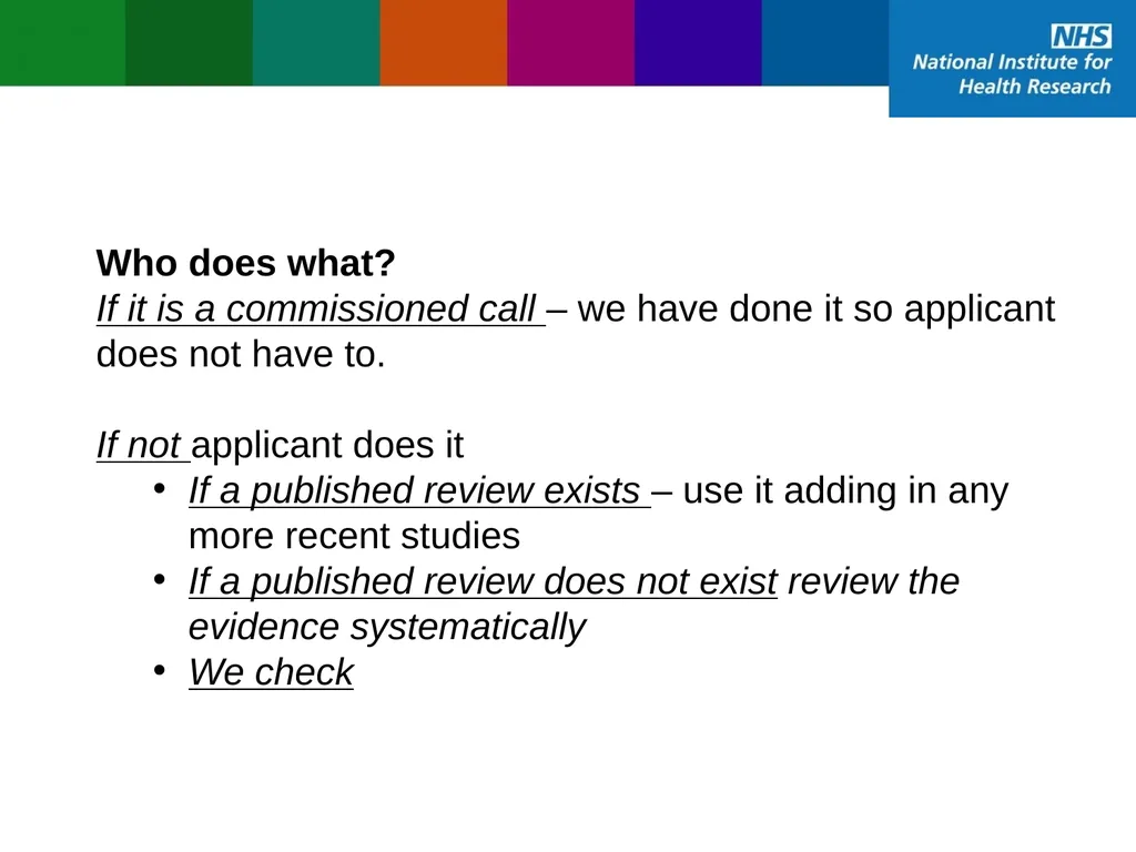NIHR using systematic reviews to inform funding - slide 9 of 12