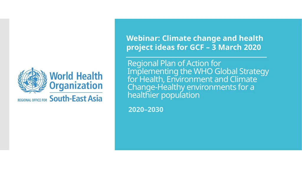 Regional Plan of Action for Implementing the WHO - slide 1 of 8