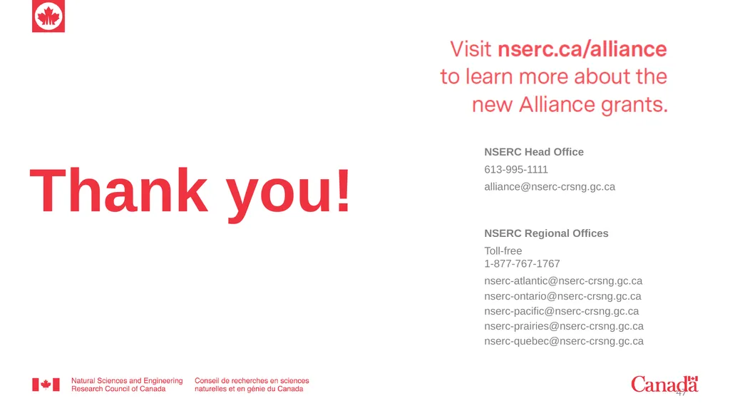 NSERC Alliance Grants Canada’s research - slide 47 of 47