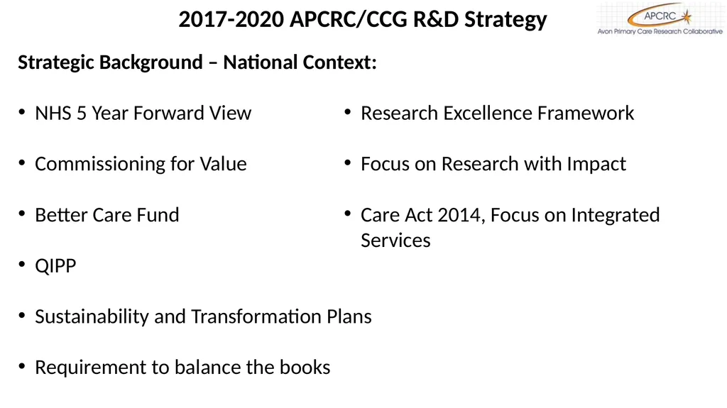 The Avon Primary Care Research Collaborative R&D - slide 2 of 12