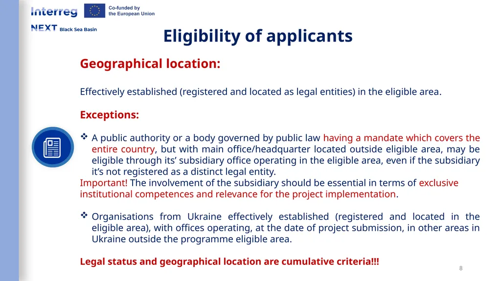 Interreg NEXT Black Sea Basin Programme Webinar - slide 8 of 31