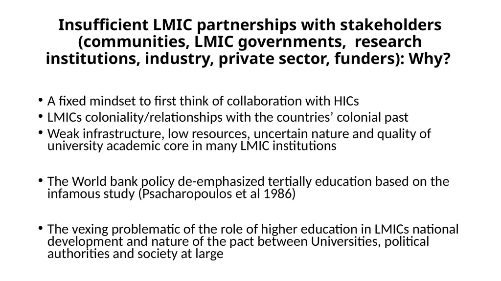 LMIC Universities and other stakeholders should - slide 3 of 9