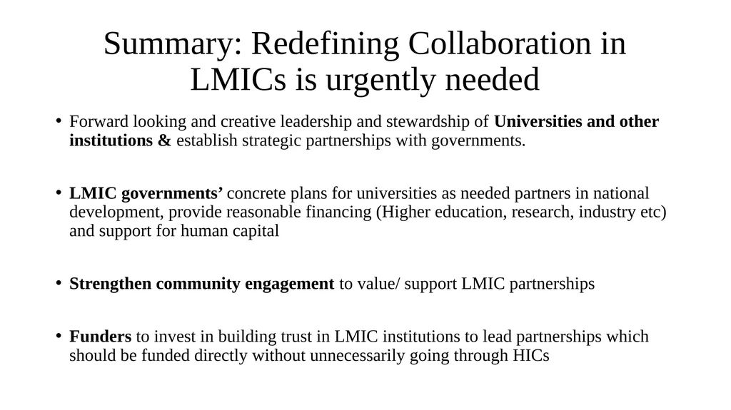 LMIC Universities and other stakeholders should - slide 8 of 9