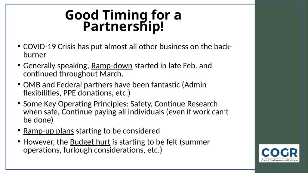 Research and the COVID-19 Crisis COGR Perspectives - slide 3 of 8