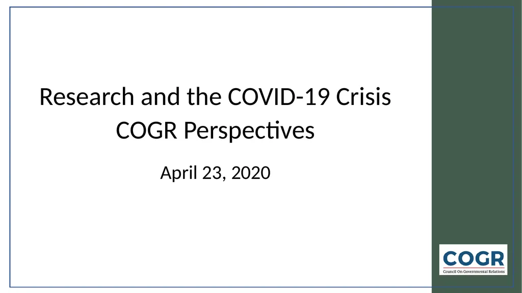 Research and the COVID-19 Crisis COGR Perspectives
