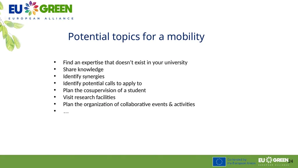 Procedure to leverage joint research activities - slide 24 of 28