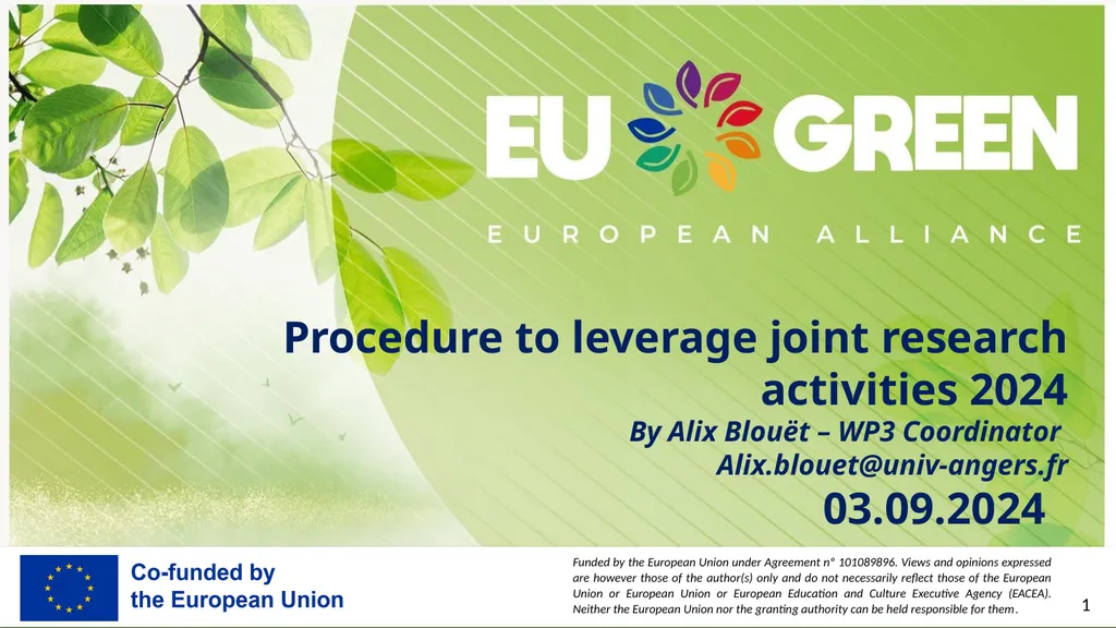 Procedure to leverage joint research activities - slide 1 of 28