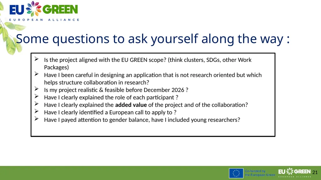 Procedure to leverage joint research activities - slide 21 of 28