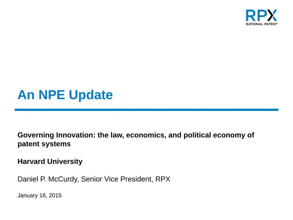 An NPE Update January 16, 2015 Governing - slide 29 of 29