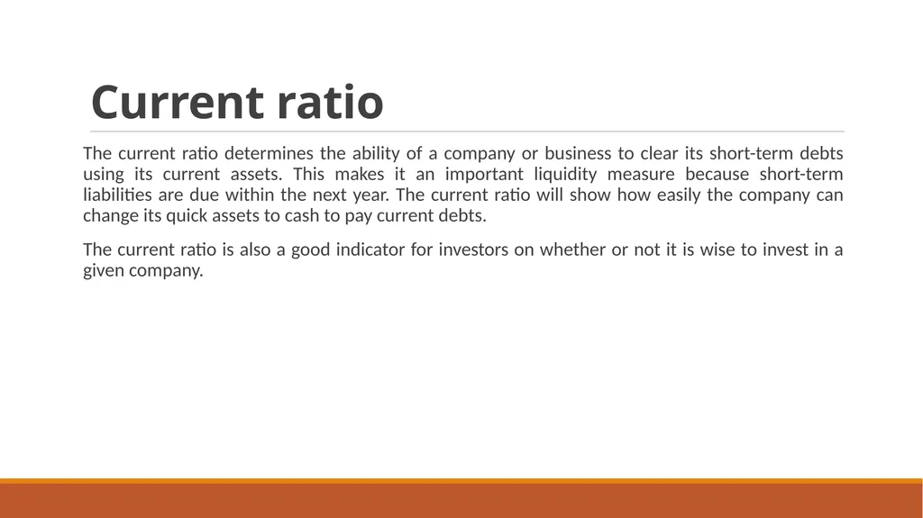 Classification of Ratio Current ratio The current - slide 2 of 15