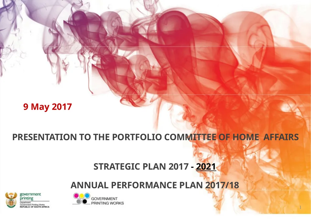 9 May 2017 PRESENTATION TO THE PORTFOLIO COMMITTEE