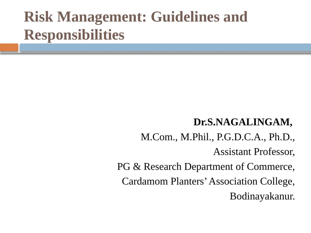 Risk Management: Guidelines and Responsibilities - slide 1 of 5