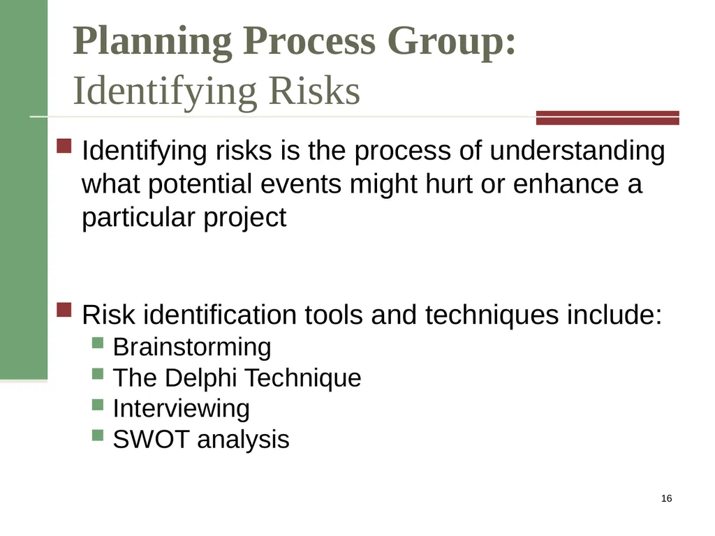 Risk Management PMI Knowledge Areas Importance of - slide 16 of 20
