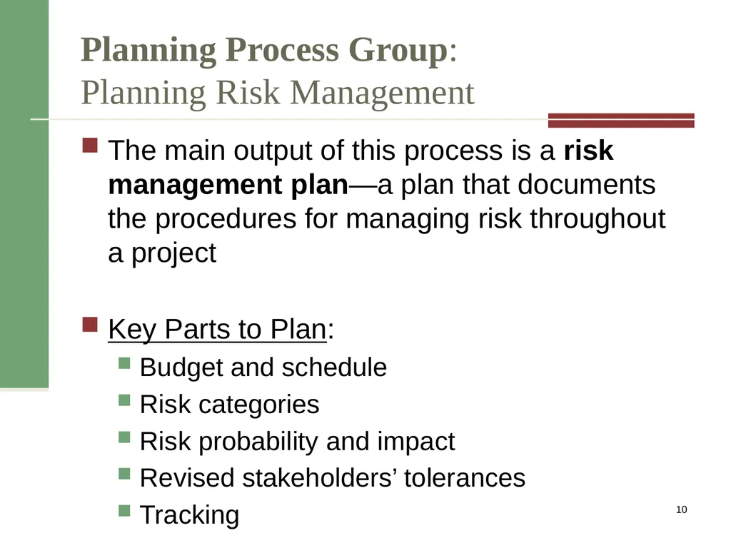 Risk Management PMI Knowledge Areas Importance of - slide 10 of 20