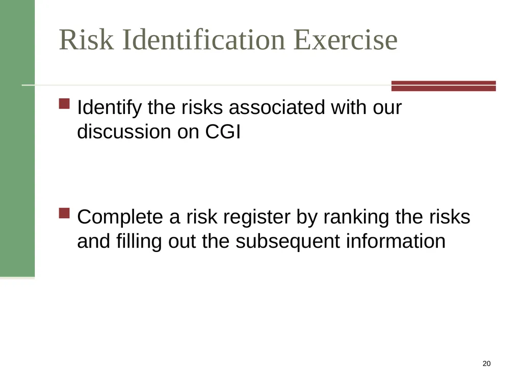 Risk Management PMI Knowledge Areas Importance of - slide 20 of 20
