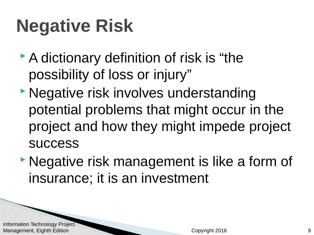 Chapter 11 : Project Risk Management Information - slide 9 of 60