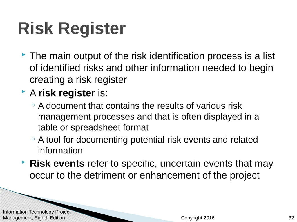 Chapter 11 : Project Risk Management Information - slide 32 of 60