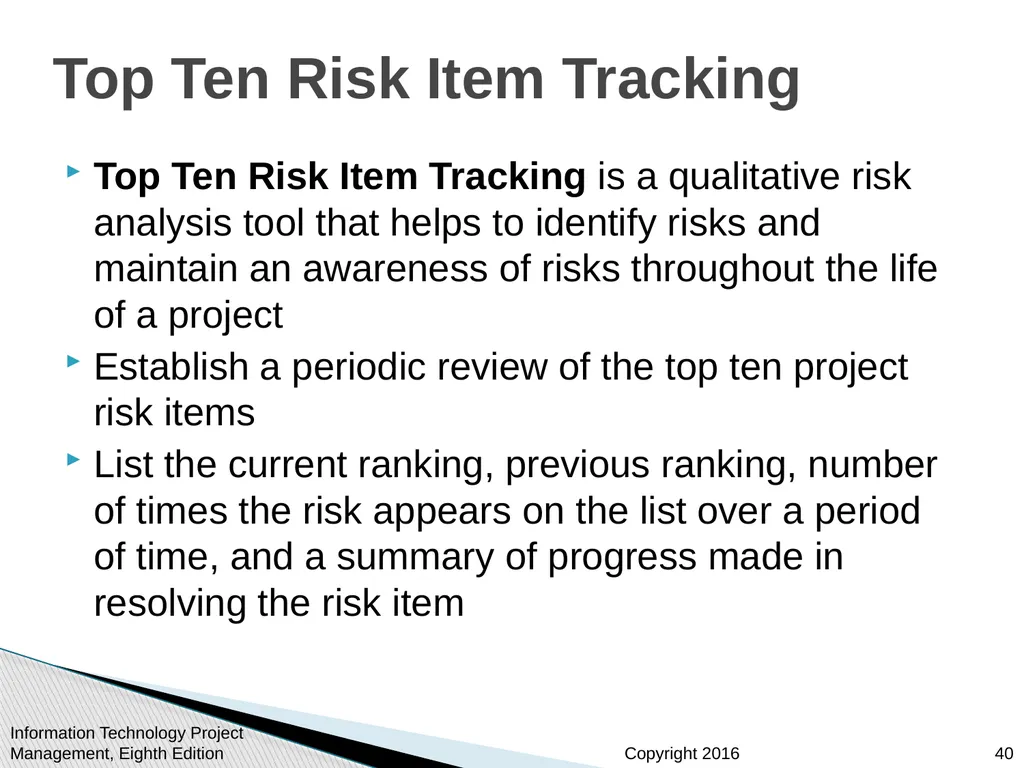 Chapter 11 : Project Risk Management Information - slide 40 of 60