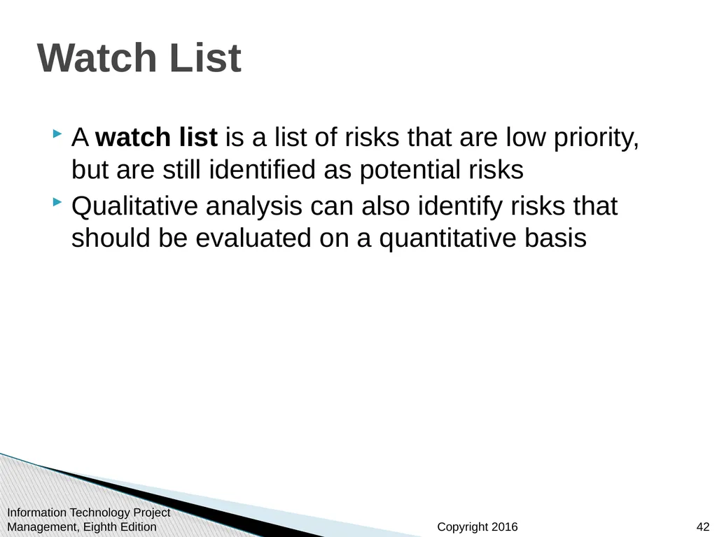 Chapter 11 : Project Risk Management Information - slide 42 of 60
