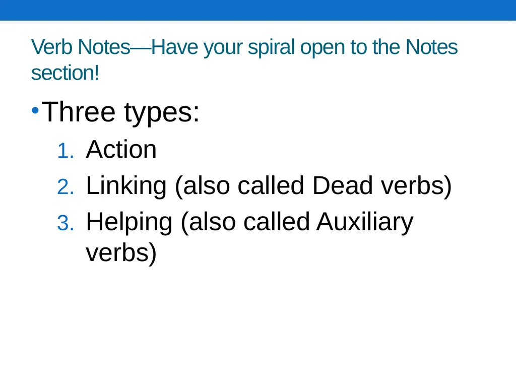 Verb Notes Verb Notes—Have your spiral open to the - slide 2 of 19