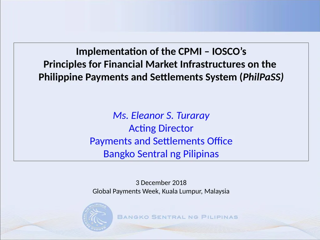 Implementation of the CPMI – IOSCO’s Principles - slide 1 of 13