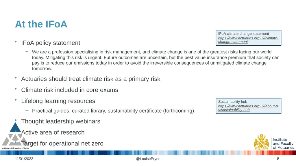 Louise Pryor, President, IFoA 11/01/2022 The role - slide 9 of 16