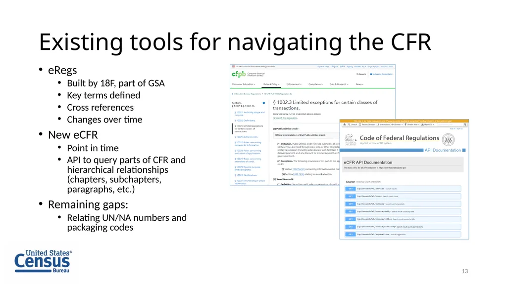 Parsing the Code of Federal Regulations for the - slide 13 of 22