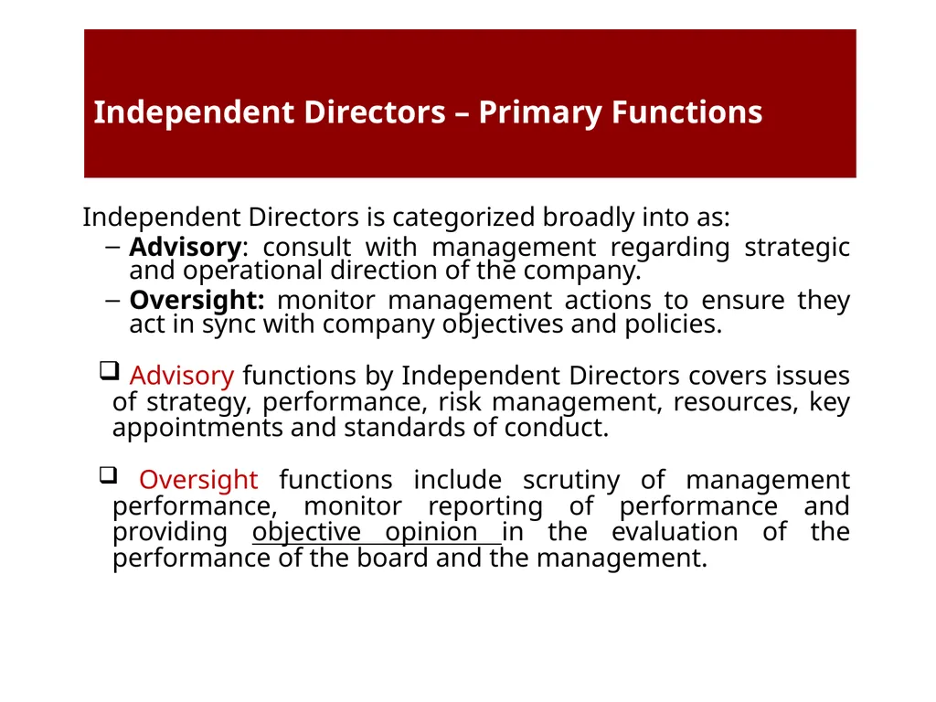 Independent Directors: Functions, Responsibilities - slide 28 of 37