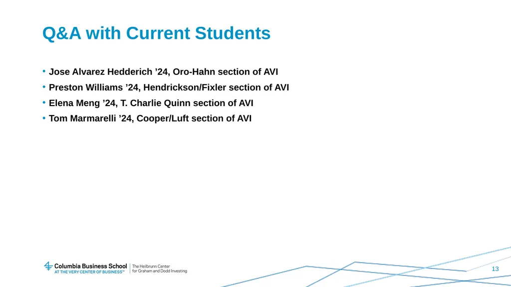 Value Investing Program Student Information - slide 13 of 13