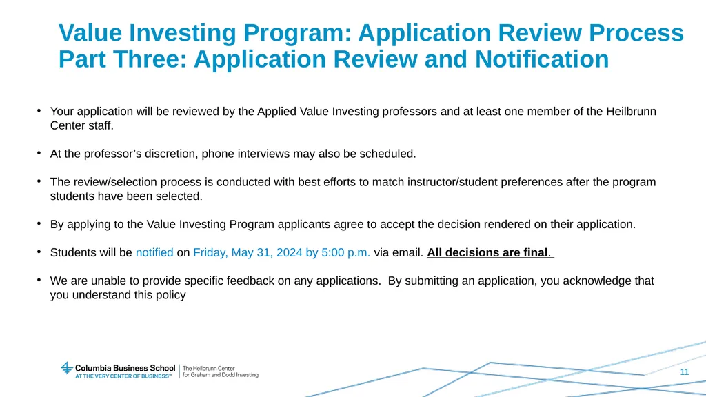 Value Investing Program Student Information - slide 11 of 13