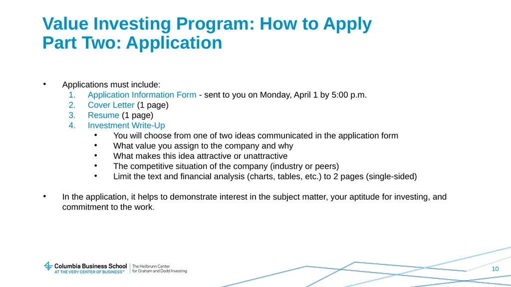Value Investing Program Student Information - slide 10 of 13
