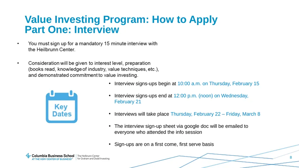 Value Investing Program Student Information - slide 8 of 13