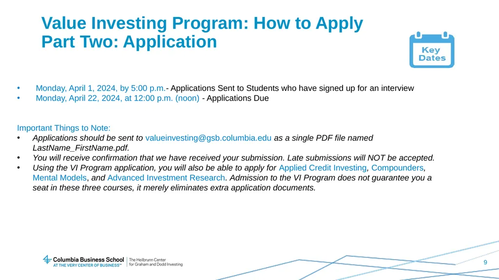 Value Investing Program Student Information - slide 9 of 13