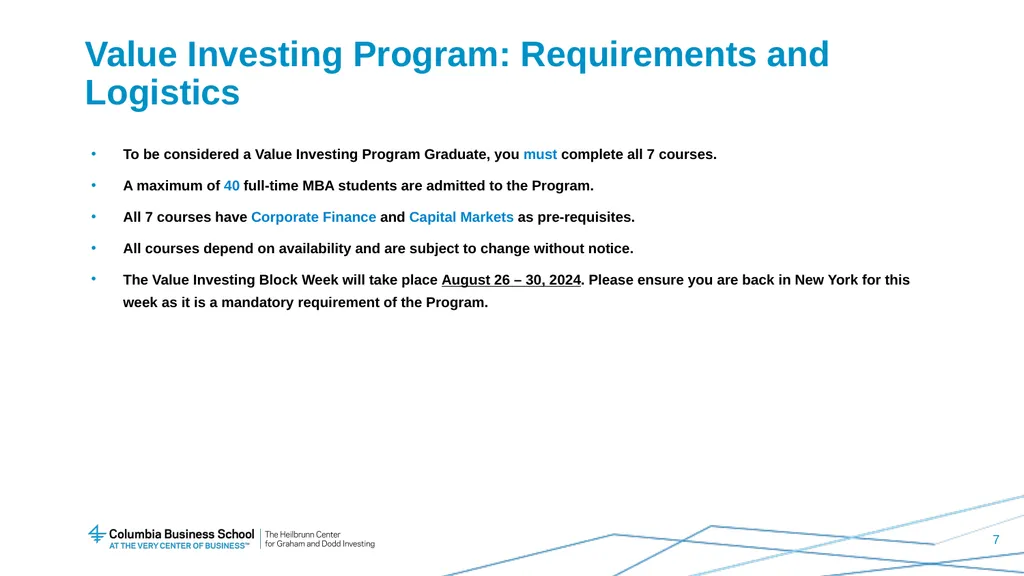 Value Investing Program Student Information - slide 7 of 13