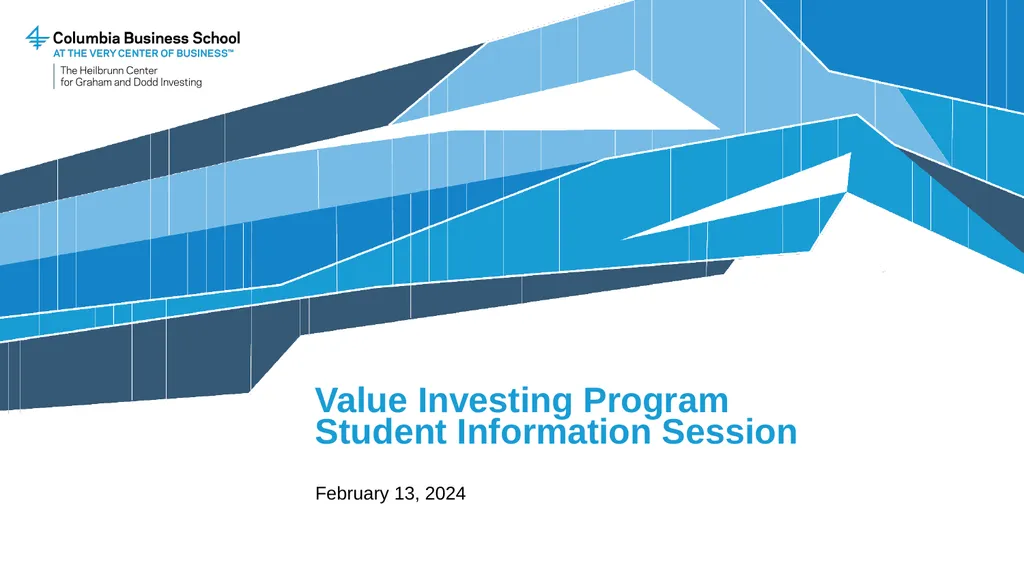 Value Investing Program Student Information - slide 1 of 13