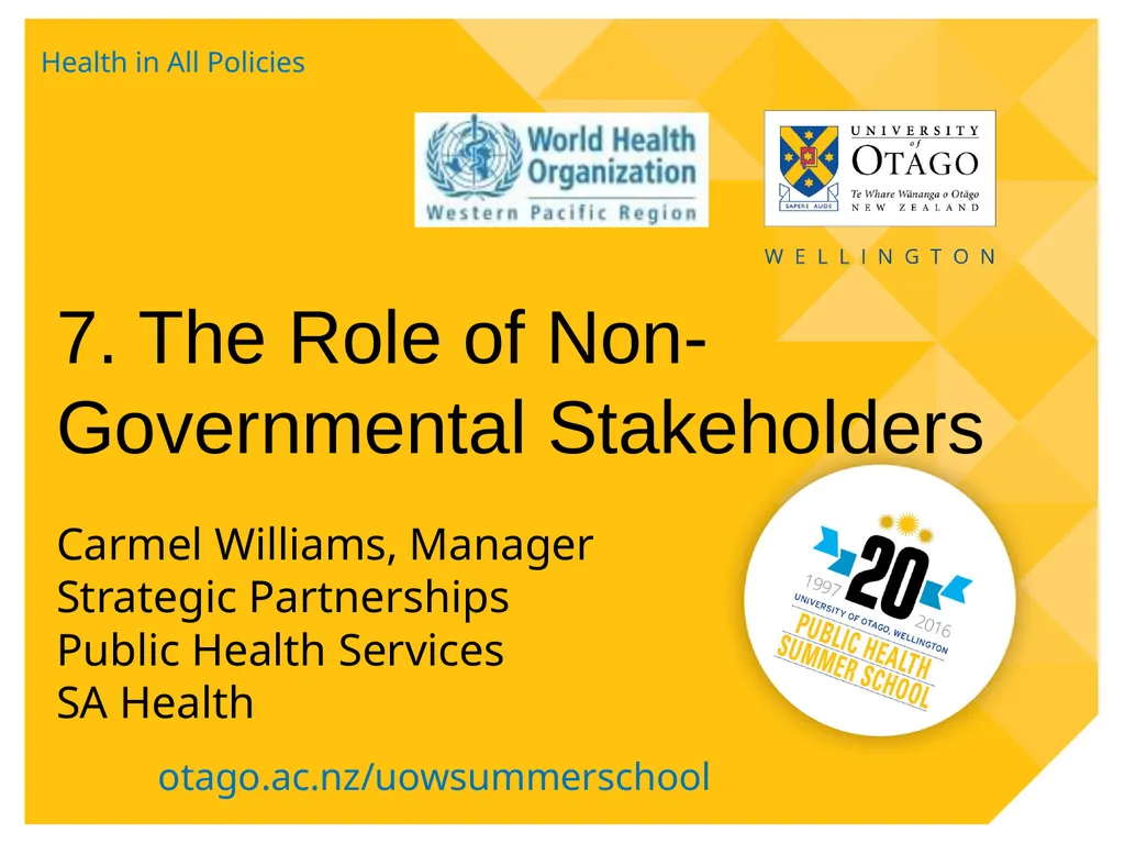7. The Role of Non-Governmental Stakeholders