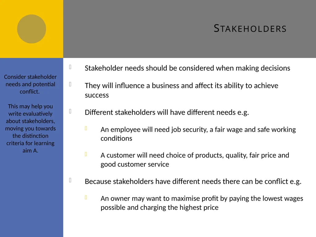 Stakeholders A2 Stakeholders and their influence - slide 4 of 11