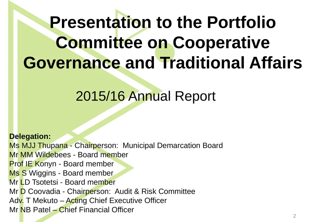 1 Presentation to the Portfolio Committee on - slide 2 of 42