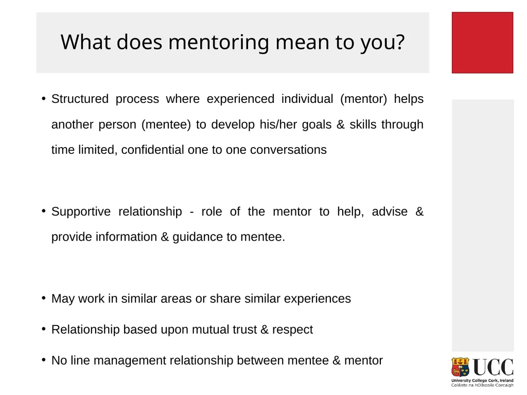 MENTORING FOR RESEARCHERS Paolo Saporito and Mary - slide 4 of 27