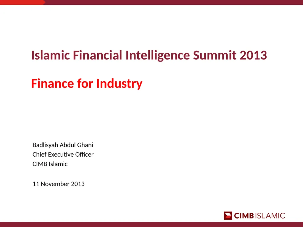 Islamic Financial Intelligence Summit 2013 Finance - slide 1 of 8